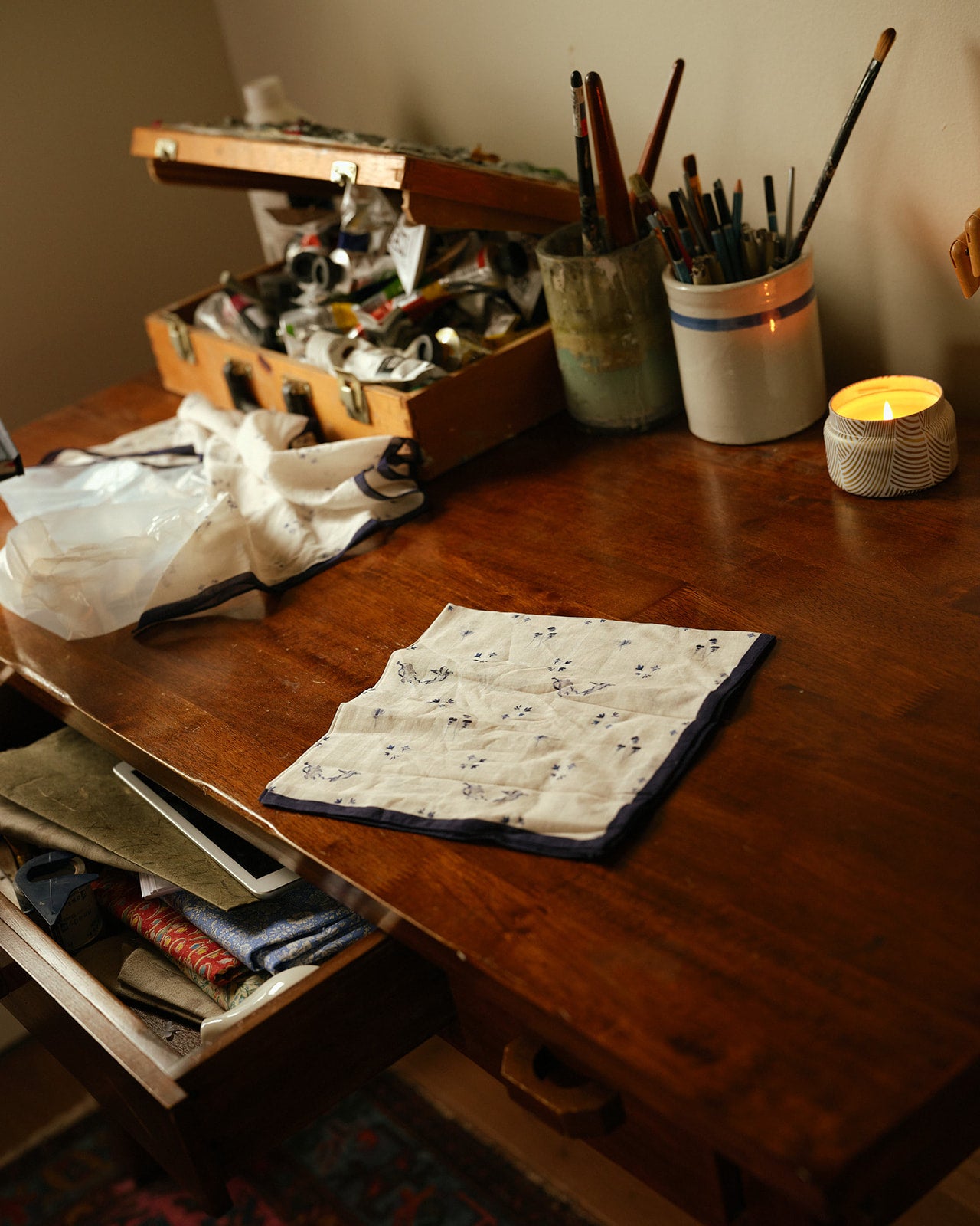 Hand Illustrated Silk Delf Tile Scarf